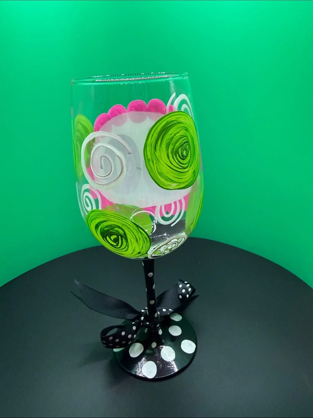 Hand-Painted 50th Celebration Wine Glass - Pink & Black